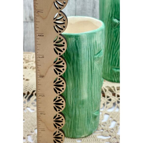 Pair Vintage Tree Trunk Vases Tumblers Garland Ceramics 1955 Green Nature - Picture 5 of 6
